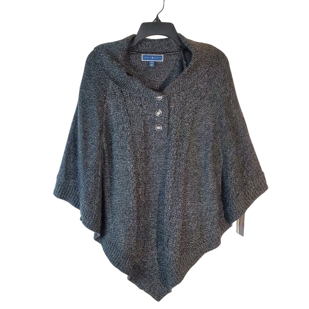 Karen Scott Cardigan Womens Small Medium Turbo Poncho Sweater Black Ash Top New